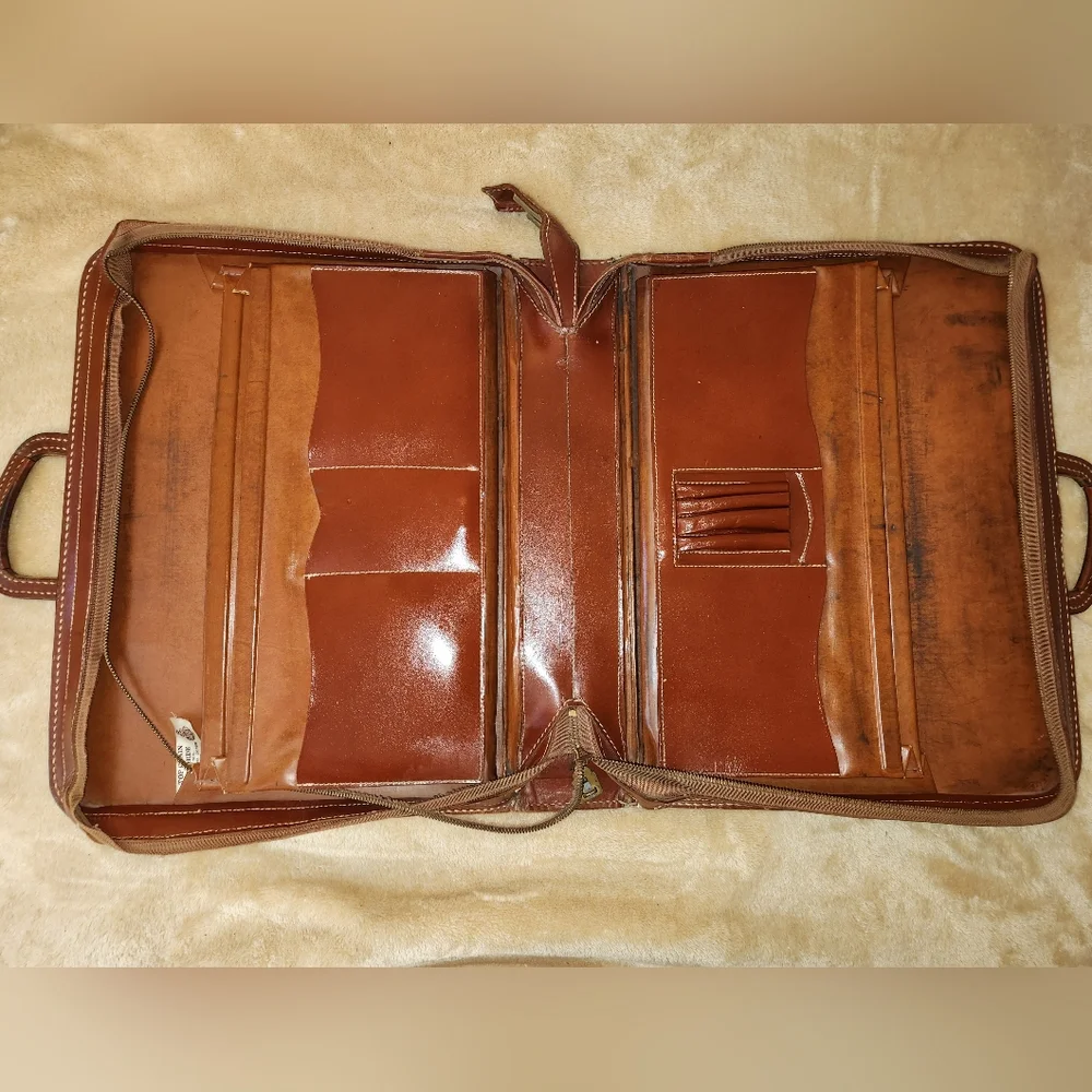 Vintage 1940s 1950s Brown Top Grain Cowhide Leather Portfolio Briefcase by Rexbi